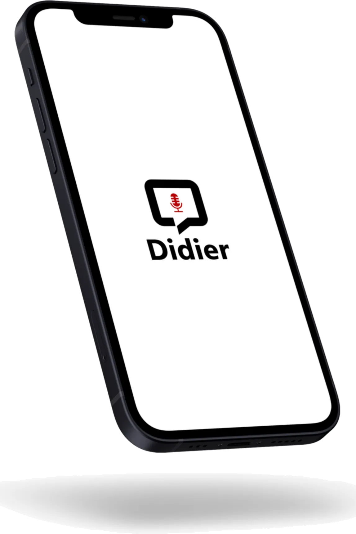 Didier app launch screen with microphone-in-chat-bubble logo